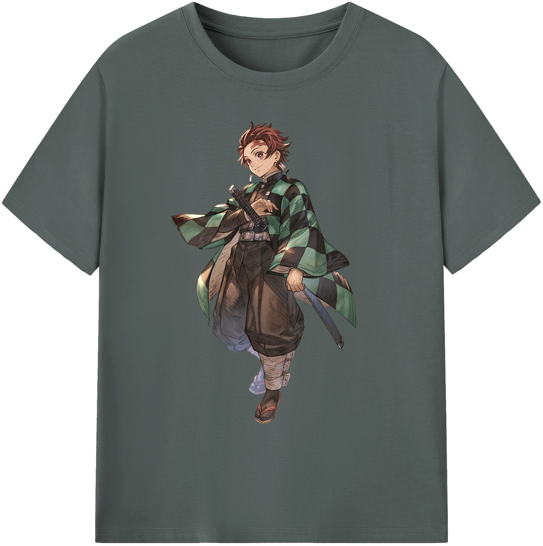 （画像用） 鬼滅の刃 竈門 炭治郎／かまど たんじろう Kamado Tanjirou 綿100％ メンズ半袖Tシャツ｜肌触りやわらか＆通気性